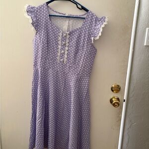 Purple Polka Dot Dress with Lace Trim